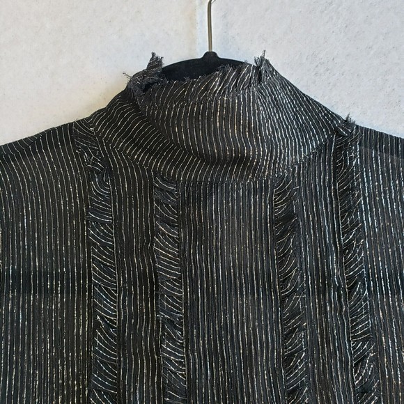 Vintage The Limited Silk Blouse Size M Mock Neck Black Metallic Sheer - Picture 3 of 11